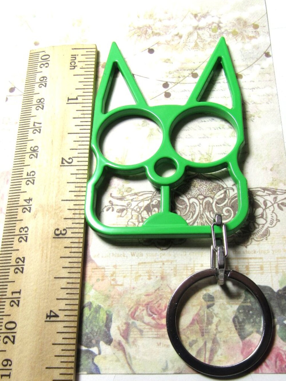 SELF DEFENSE STEEL KITTY EAR KEY CHAIN 4" GREEN - Picture 6 of 7